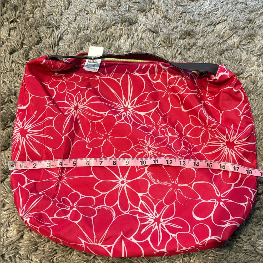 NWT! Neiman Marcus floral nylon tote with brown vegan leather strap - Picture 10 of 11